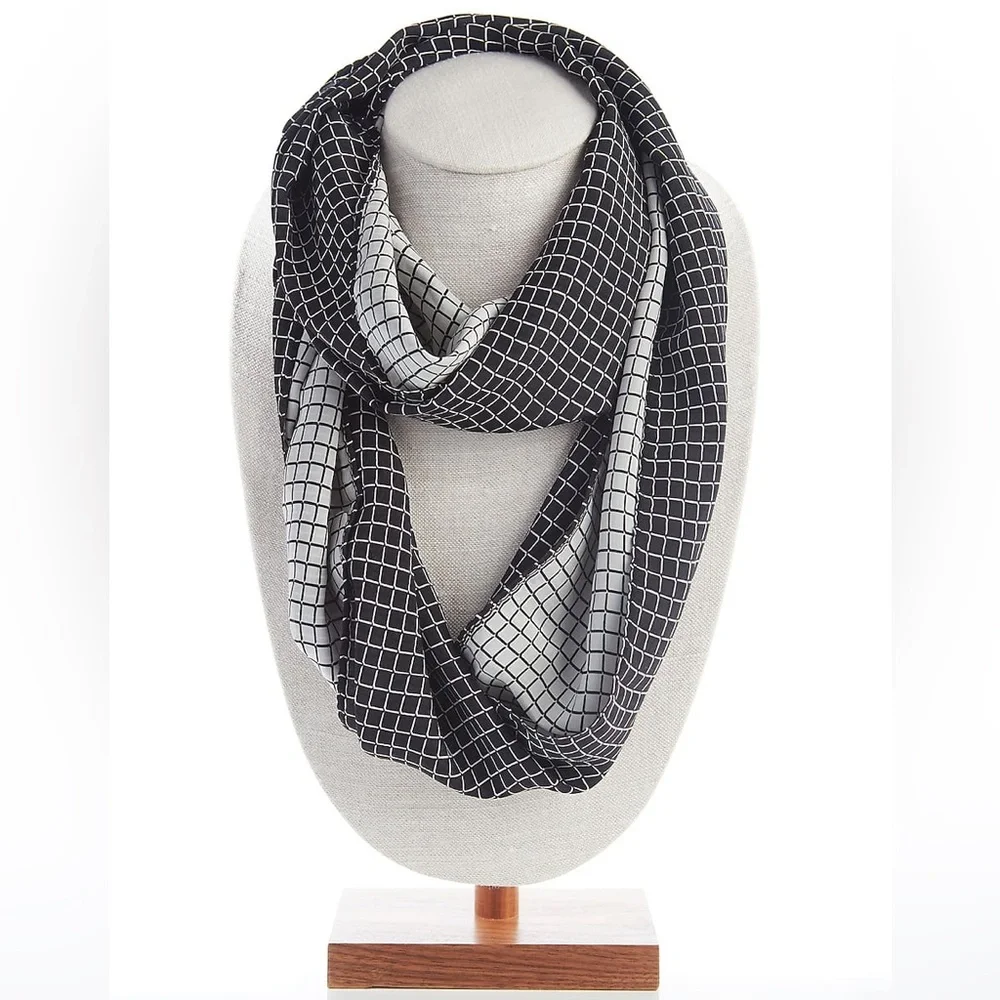 J JILL NEW Wearever Silk Windowpane Print Infinity Scarf • Woven Reversible
